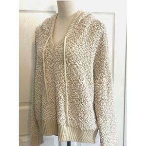 POL Cream Popcorn Knit Oversized Hoodie Sweater POL15 Ivory V-Neck Small‎
